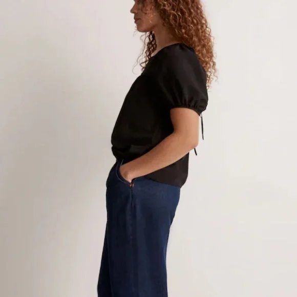 Madewell women’s seersucker bubble sleeve top in black size large - Picture 5 of 5